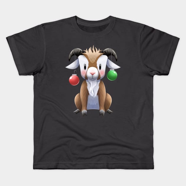 Cute Christmas Goat Kids T-Shirt by Art by Angele G